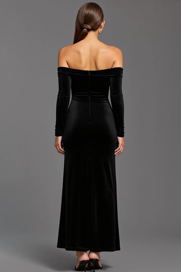 Black Off The Shoulder Sheath Midi Formal Dress